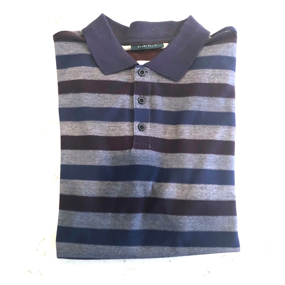 Perry Ellis monochromatic purple striped polo
